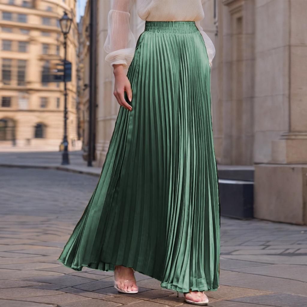 Women's Casual Pleated Solid Color Half Skirt, Pleated A-line Skirt, Large Swing Floor-length Skirt