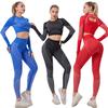 Trendy European-American Sports Fitness Set: Long Sleeve Crop Top & High-Waist Hip-Lifting Yoga Pants