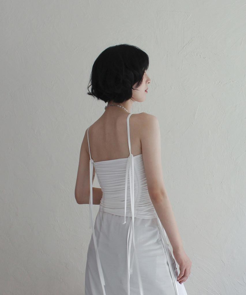 Rubati Shirred Strap Tube Top Dress_White