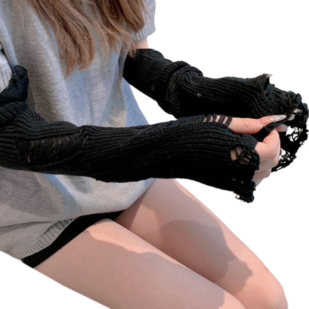 Punk Fingerless Gloves Ripped Sleeve Gothic Wrist Gloves Distressed Gloves for Masquerade Prom Gloves