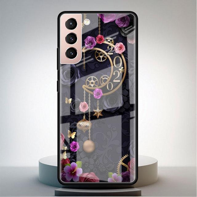 Чехол из закаленного стекла для Samsung Galaxy S22 S21 Ultra S20 Fe S10 S9 S8 S22 S21 Plus Note 20 10 Phone Funda Rose Butterfly Flower