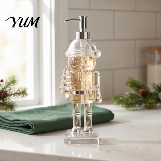 Clear Acrylic Sanitizer Dispenser for Vanity Christmas Theme Hand Soap Dispenser, Nutcracker/Santa/Snowman/Cookie Man/Christmas Tree Shape,
