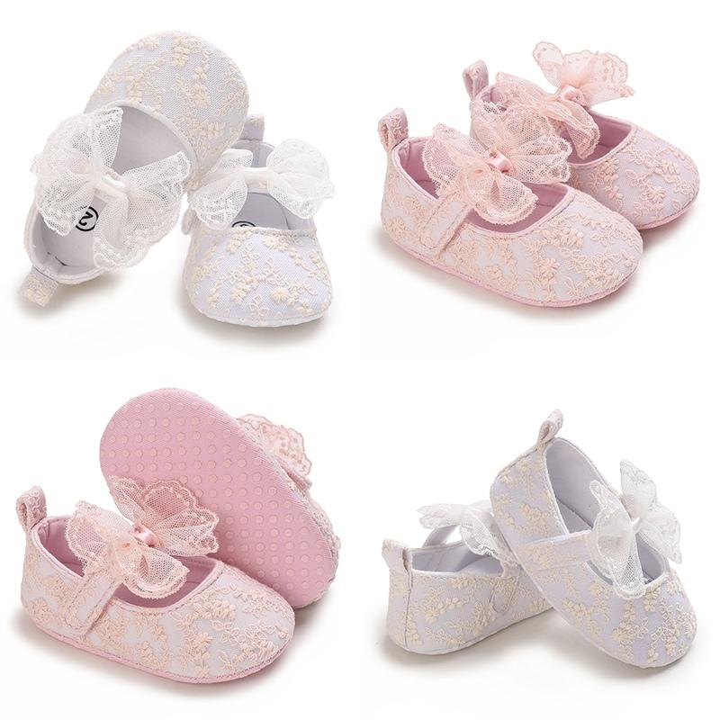 Детская милая повседневная обувь на весну и лето, мягкая удобная нескользящая обувь с кружевным дизайном и бантом