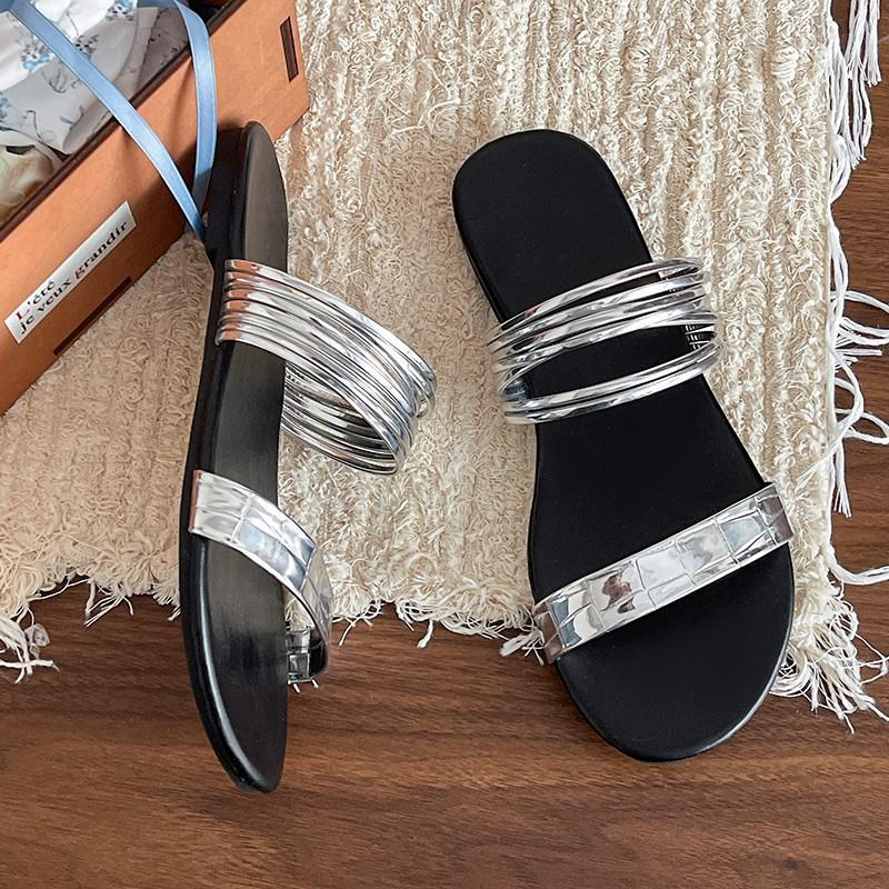 Классные тапочки женская верхняя одежда лето новые квадратные повседневные тапочки с открытым носком тонкие ремешки на плоской подошве