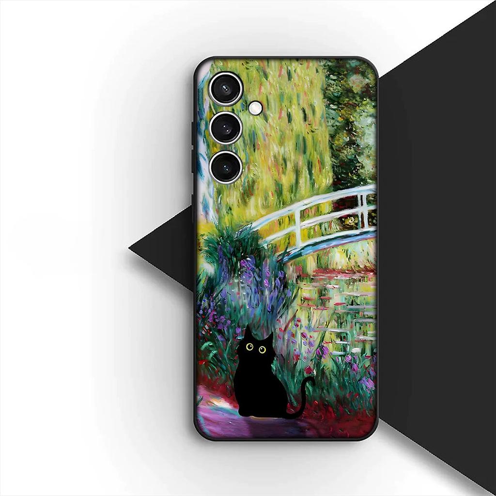 Cover for Samsung Galaxy S24 S25 S23 FE Ultra Plus S7 Edge S25+ S23+ A56 5G Casing Phone Case Claude Monet Waterlily Cat