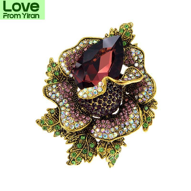 Rhinestone Large Flower Brooches For Women Winter Design Coat Pin Fashion Accessories