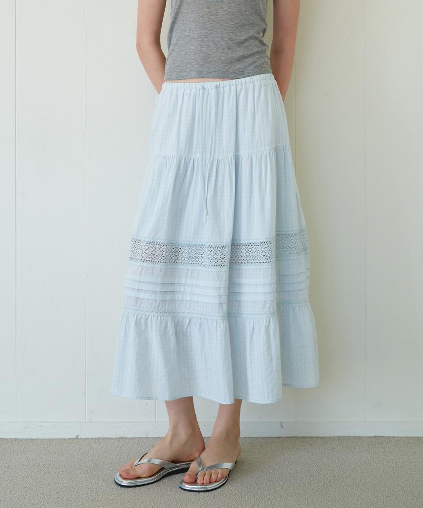 Lora Lora Pintuck Lace Tiered Long Skirt Sky