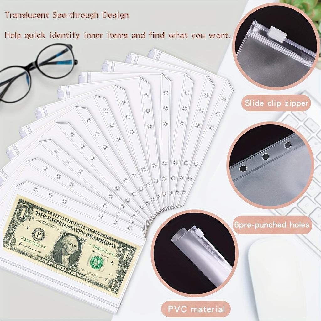 A6 Artificial Leather Button Closure Binder with Cash Envelope Pocket and Replacement Storage Bag, Perfect for Budgeting and Savings in Daily Life