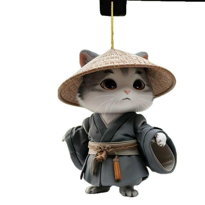 Cat Straw With Hat Acrylic Car Pendant For Christmas Party Decor Interior And