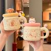 Милая мультяшная кружка с медведем, супер красивая керамическая кружка с крышкой и ложкой, парная чашка для воды, подарок на день рождения