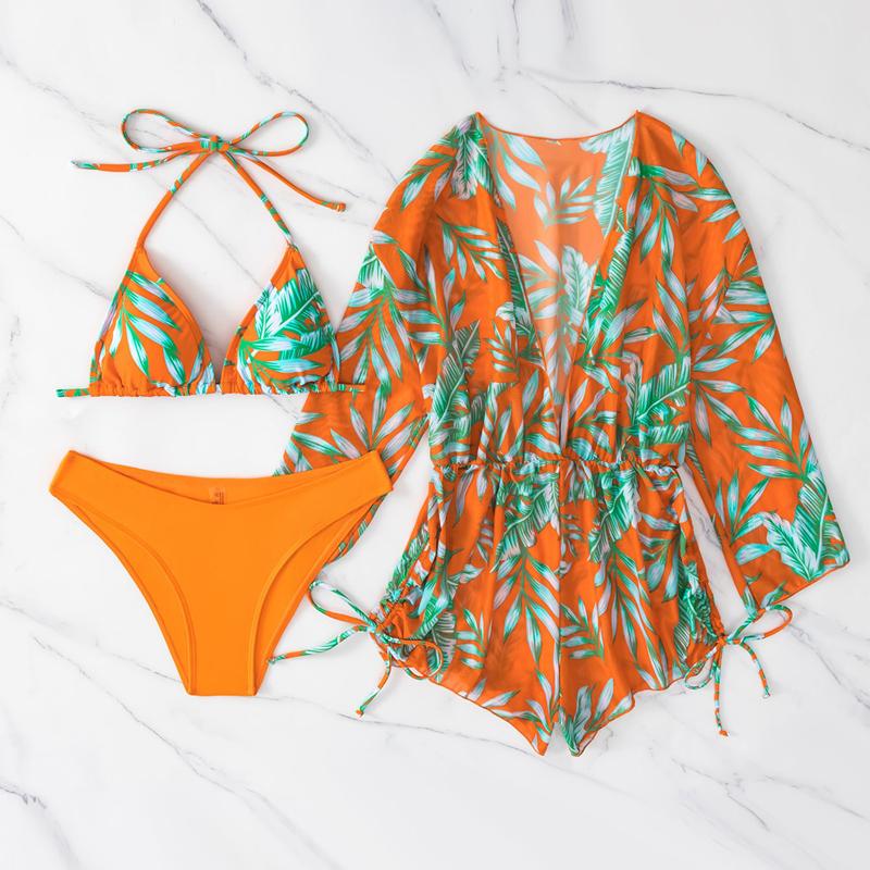 Купальник женский, раздельный, из трех частей, с длинными рукавами, рубашка, сетка, красные комплекты бикини на шнуровке