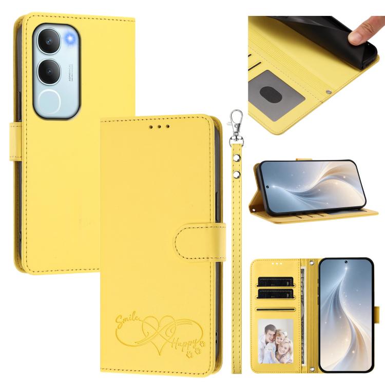 Happy Heart Pattern Magnetic Closure Vegan Leather Phone Case With Wrist Strap For vivo X200 FE