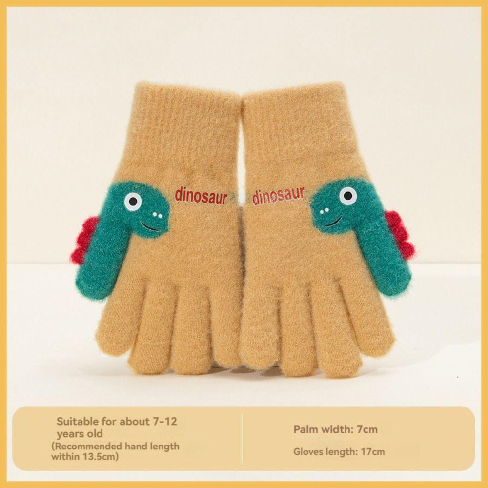 Cartoon Dinosaur Winter Knitted Gloves 7-12 Years Old Kids Gloves  Boys and Girls