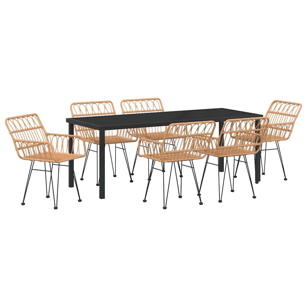 Garden Dining Set 7 pcs Brown Powder Coated Steel