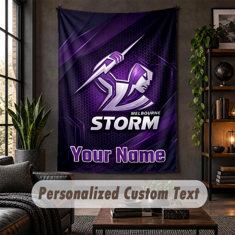 Personalized Wall Tapestry,Melbourne Storm Custom Text, Soft Fabric Wall Art For Indoor Decoration