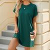 Летние женские карманы со свободной талией, однотонное мини-платье с круглым вырезом и коротким рукавом