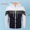 Autumn Spring Men Hoodie Drawstring Colorblock Zipper Closure Elastic Cuff Hooded Loose Cardigan Long Sleeves Sport Daily Wear Jacket