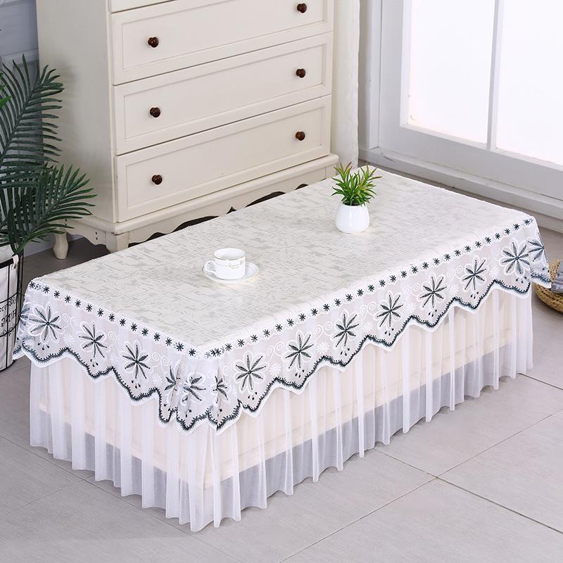 Водонепроницаемый маслостойкий однотонный чехол для стола, вышитое кружево с тонким марлевым краем, скатерть, обеденный стол, пылезащитный чехол для ТВ-шкафа