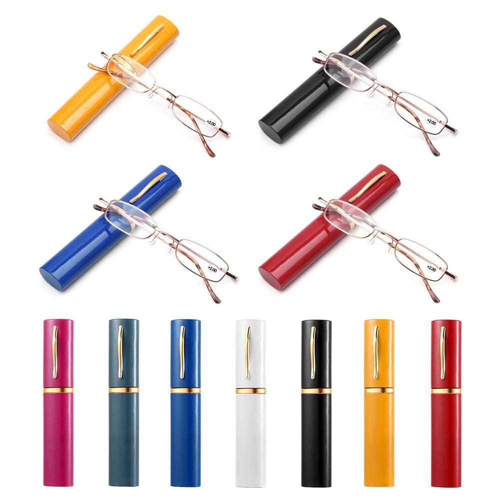 Small Compact Spring Hinge Eyeglass Portable Presbyopic Glasses Reading Glasses with Pen Tube Case