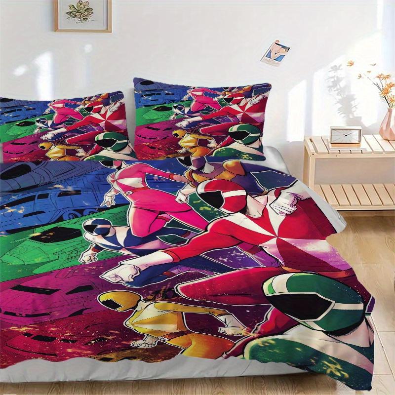 3pcs Power Rangers Pattern Bedding Set - Includes Quilt Cover and Pillowcases, Suitable for All Seasons, Machine Washable - Ideal Gift for F