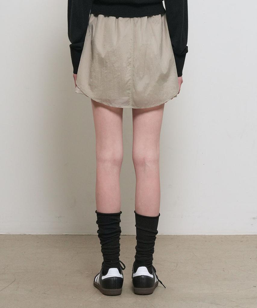 General Idea Sheer Shirred Layered Elastic Skirt [Ash Khaki] / Gf1Lsk508