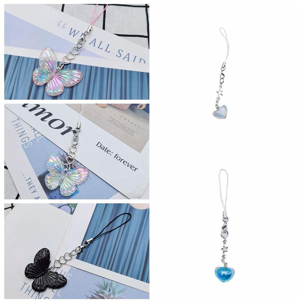 Acrylic Laser Butterfly Phone Pendant DIY Handmade Sweet Phone Lanyard  Mobile Phone Accessories