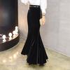 Women Ladies Velvet Fishtail Mermaid Skirt Long Maxi Bodycon Black Vintage