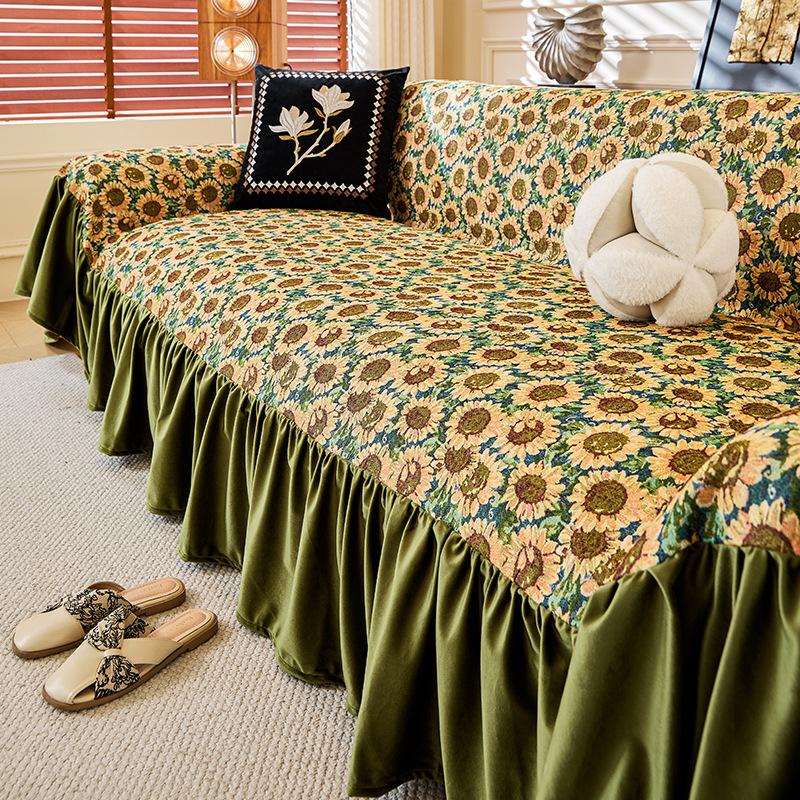 Floral Linen Couch Cover Vintage Sofa Protector with Premium Feel for All Seasons