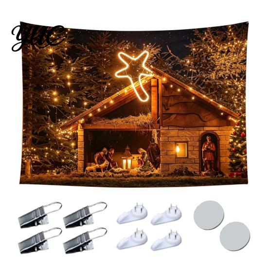 Wall Decor for Christmas Tapestry, Winter Snow Scene Backdrop, Xmas Tree Fireplace Backdrop Hanging Tapestry Bedroom Living Room Holiday Microfiber