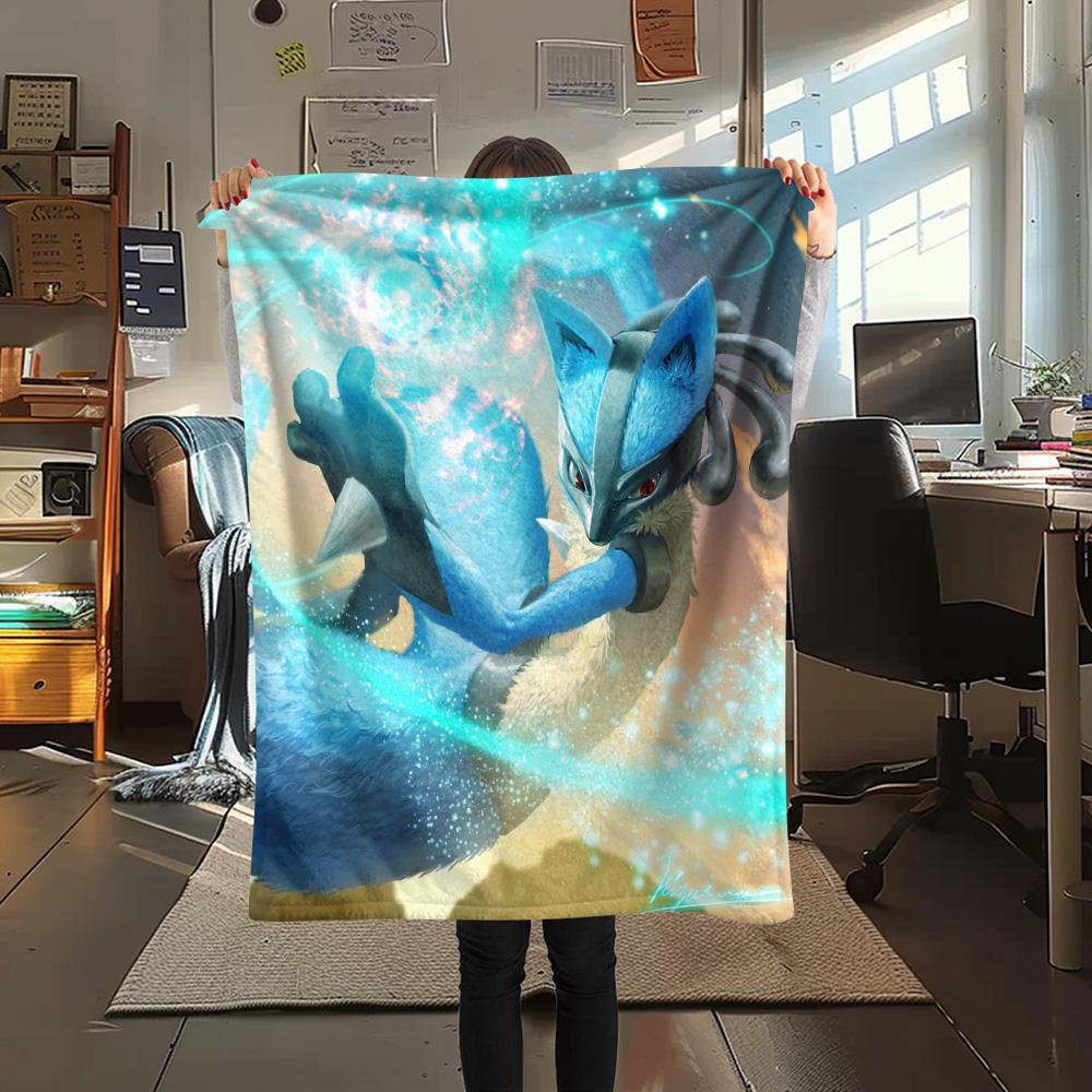 Lucario Print Flannel Blanket, High quality Comfortable for All Seasons, Home Decor, Warmth and Comfort