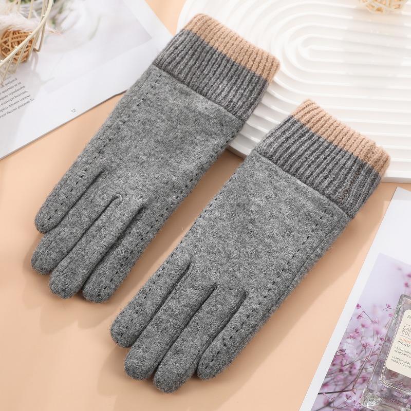 Warm Gloves Women's Wool Driving Cold-proof Piled Thickened Outdoor Windproof Riding Winter Gloves