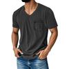 Men's Summer Solid Color V-Neck Loose Pocket Short Sleeve Top