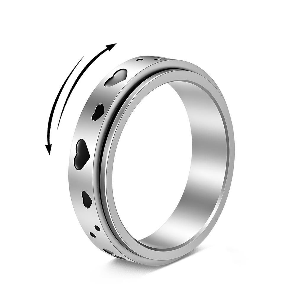Rotating Decompression Couple Titanium Steel Ring with Love Pattern for Women
