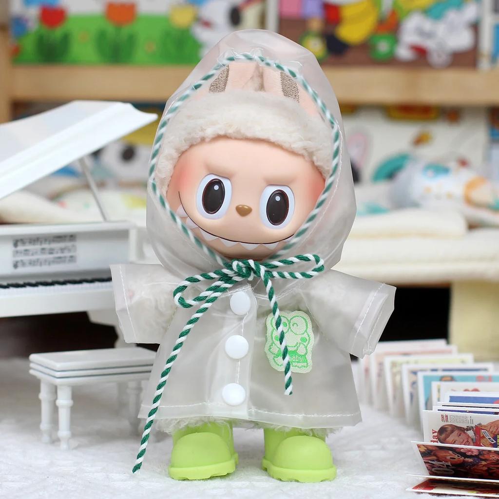 17cm Labubu Raincoat Doll Clothes Heartbeat Macaron Outfits Labubu Accessories