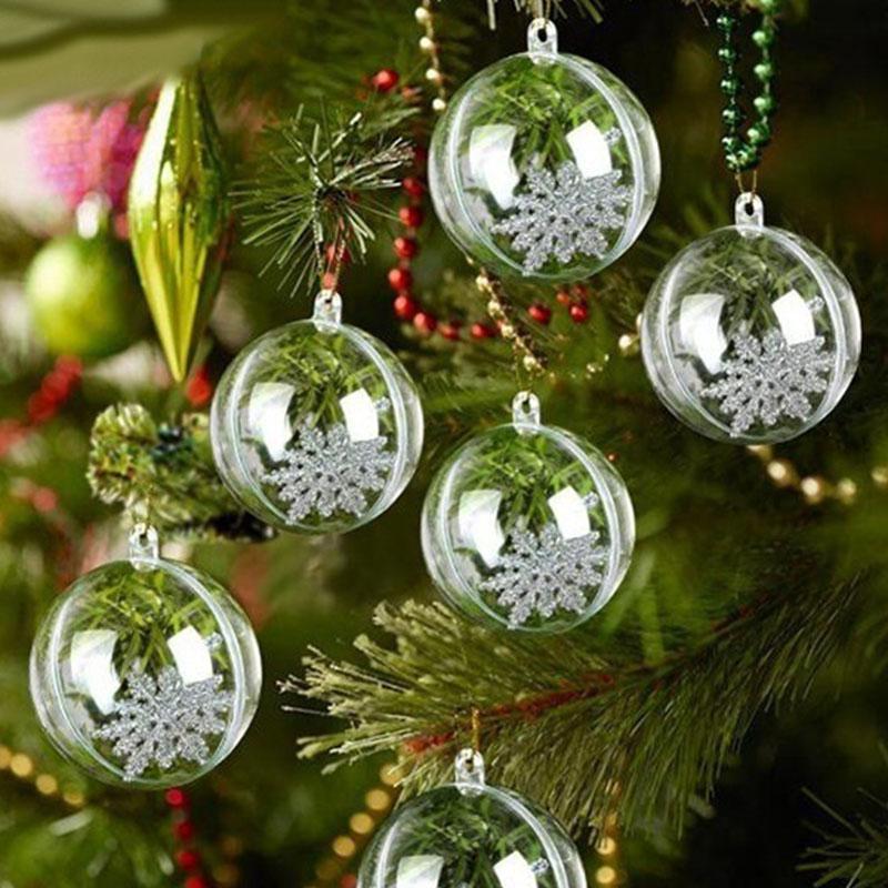 10шт DIY прозрачные рождественские елочные шары пластиковые заполняемые безделушки декоративная сфера