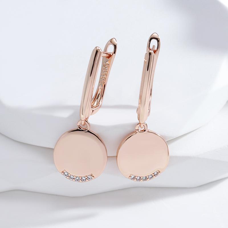 Круглые висячие серьги из розового золота 585 пробы с монетами для женщин, простые модные вечерние ювелирные изделия, блестящие серьги с натуральным цирконом