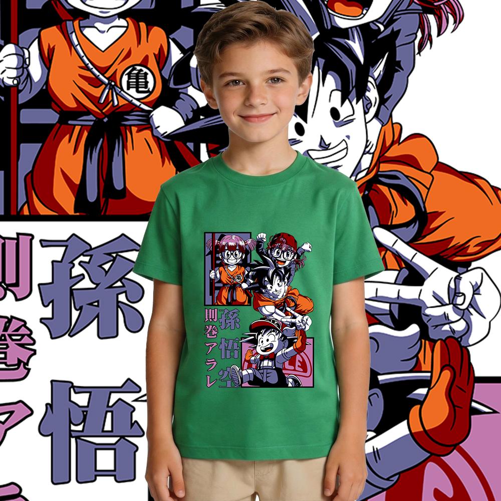 Dbz Goku x Arale Anime Print Kids Cotton T Shirt Boys Girls Casual Tee Soft Breathable Top