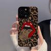 Силиконовый кожаный чехол с красными губами и большим язычком леопарда для iPhone 13 14 15 Pro Max Plus 11 12 Mini X XS XR 7 8 SE противоударный чехол