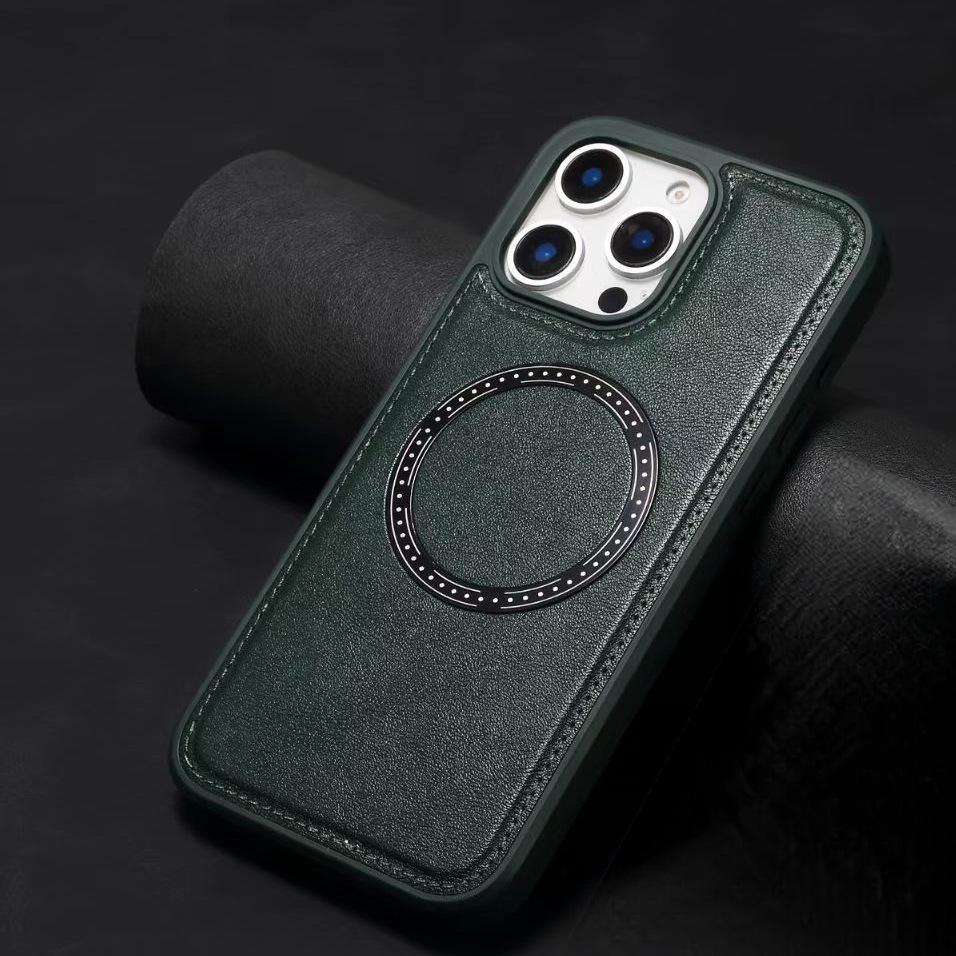 Чехол из натуральной кожи с магнитным кольцом для iPhone 17 Pro Max/16 - Простой противоударный защитный чехол