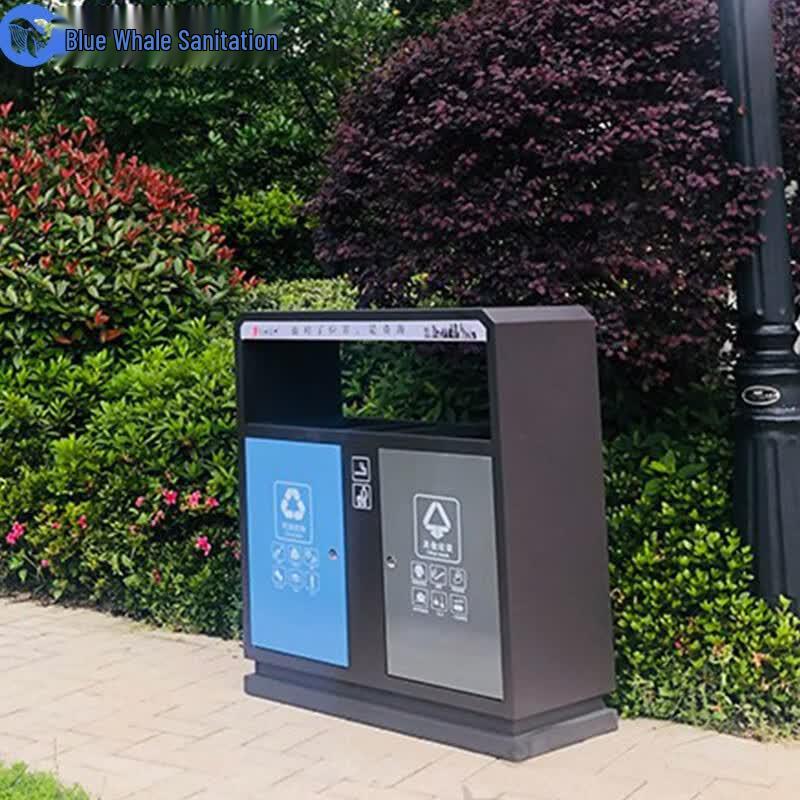 Outdoor 4-Compartment Push-Lid Recycling Waste Bin