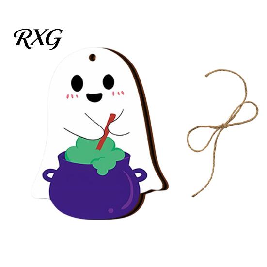 Halloween Party Supplies Ghost Wooden Hanging Sign with Hemp Rope, Cute Indoor Signs Pendants for Home Wall Decorations Outdoor Decor