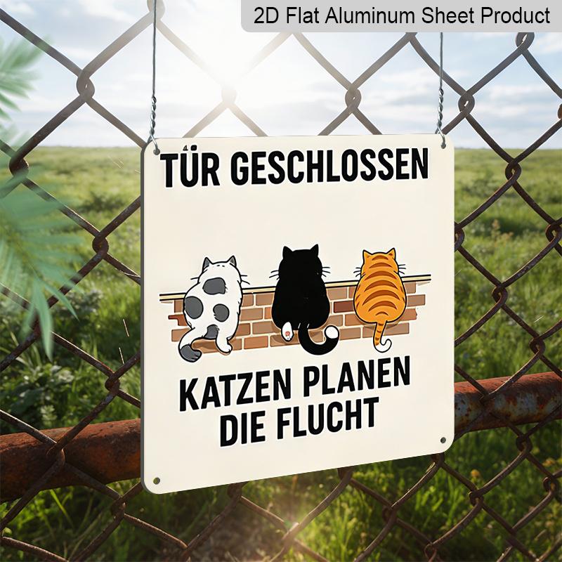 2D Flat 1pc, Decorative Aluminum Plaques and Ornaments, Cat-Themed, Classic Retro Style, Perfect for Porches, Patios, Garages, and Gardens, Great