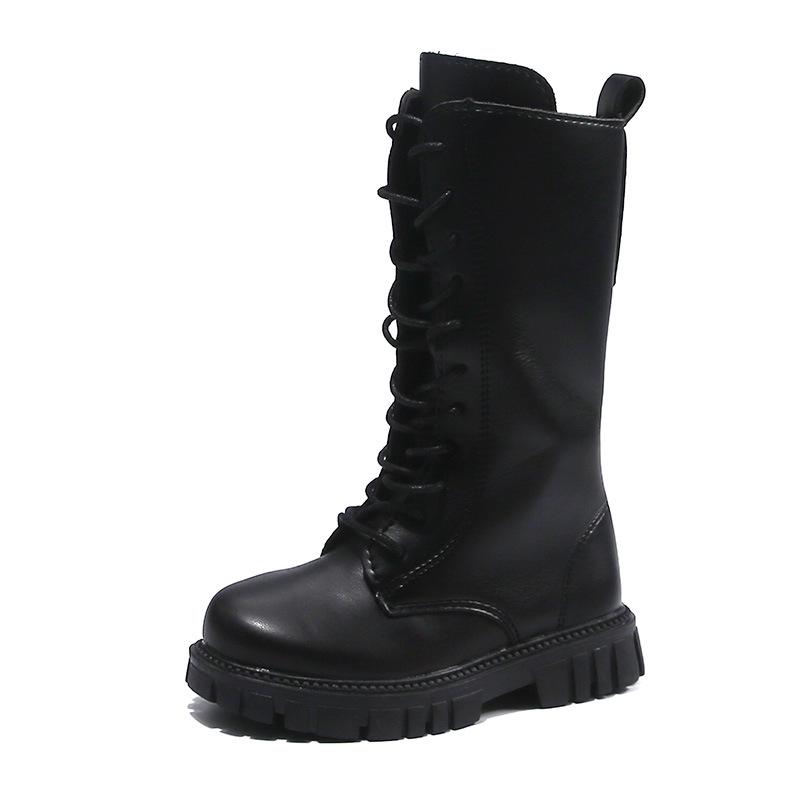 Non-Slip Leather High-Top Kids Boots with Side Zippers, Spring/Autumn, Wear-Resistant, Dr. Martens Inspired, Available in Off-White and Black.