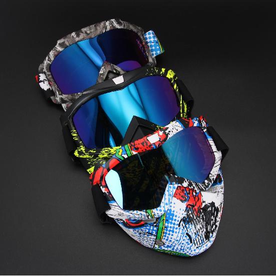Harley KTM Cycling half-face helmet with full-face goggles, Halloween skull mask, water-transfer printed goggles, cycling mask