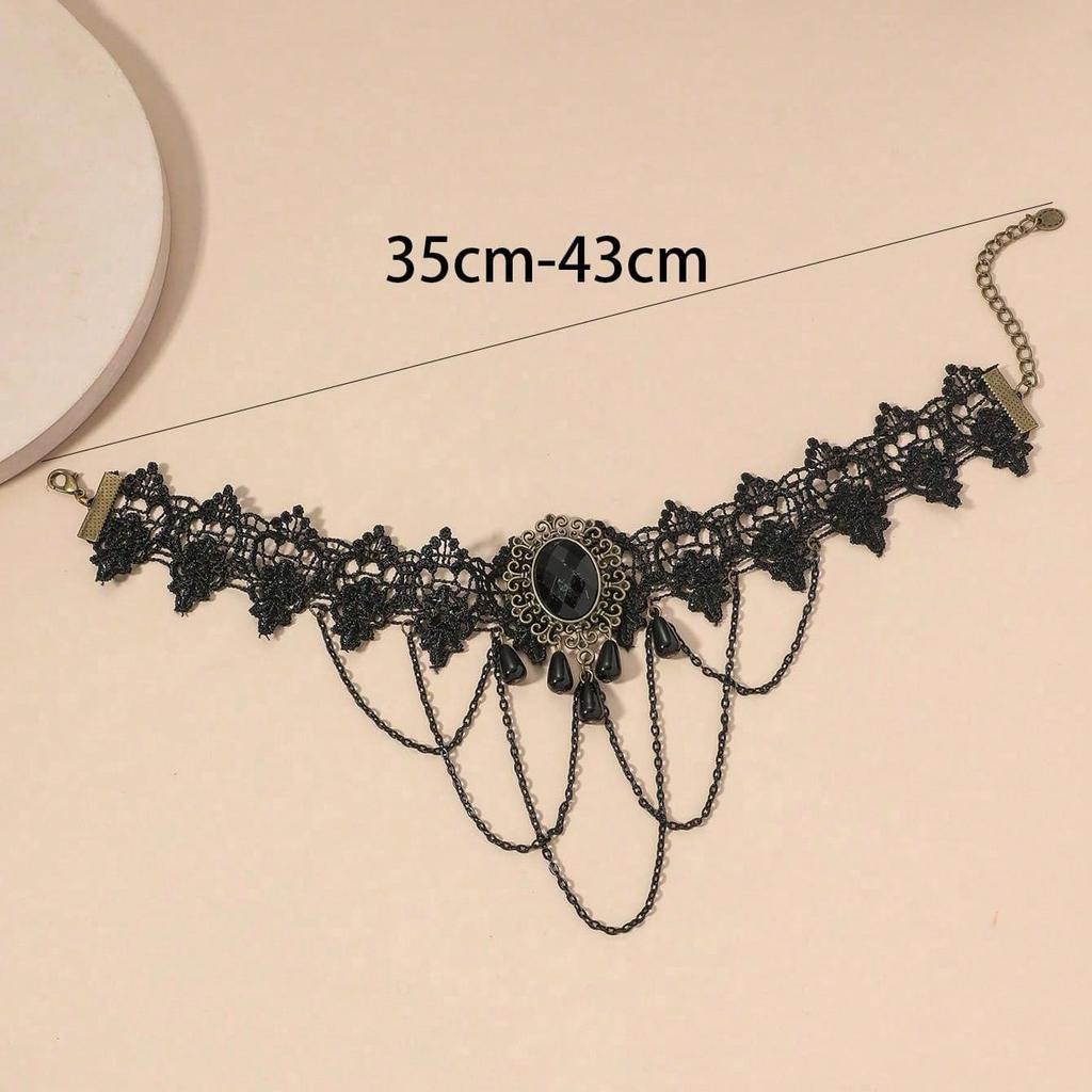 Fashion Personality Retro Jewelry Black Lace Clavicle Chain Female Exaggerated Lace Necklace Jewelry