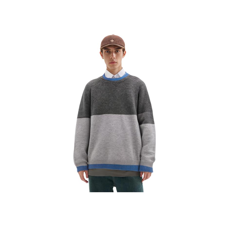 Uniqlo Свитер мужской X JW Anderson X Federer, коллаборация, color block, свободный крой, круглый вырез, темно-серый 465889-08
