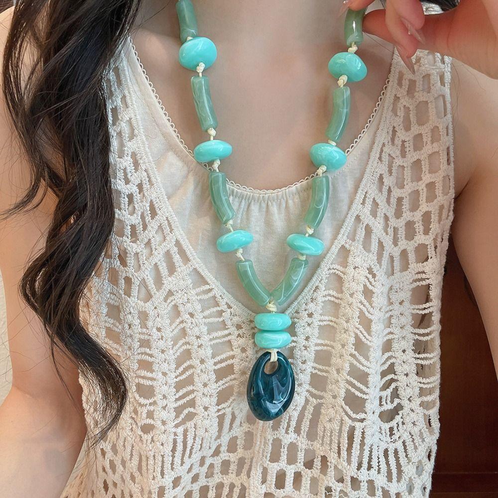 Acrylic Oval Necklace Geometric Sweater Chain Geometric Necklace Beach Vacation Style
