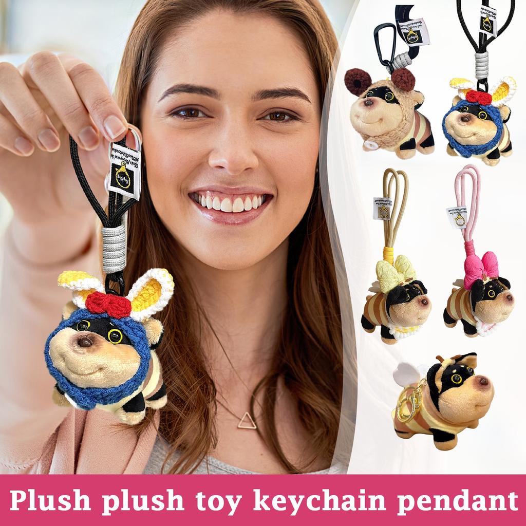 Cute Bee Puppy Bag Pendant Girls Plush Doll Keychain Doll High-end School Bag Pendant
