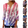 Рубашки на пуговицах для женщин, туника с цветочным принтом, летние топы, нарядные повседневные весенние блузки с рукавом 3/4 и v-образным вырезом