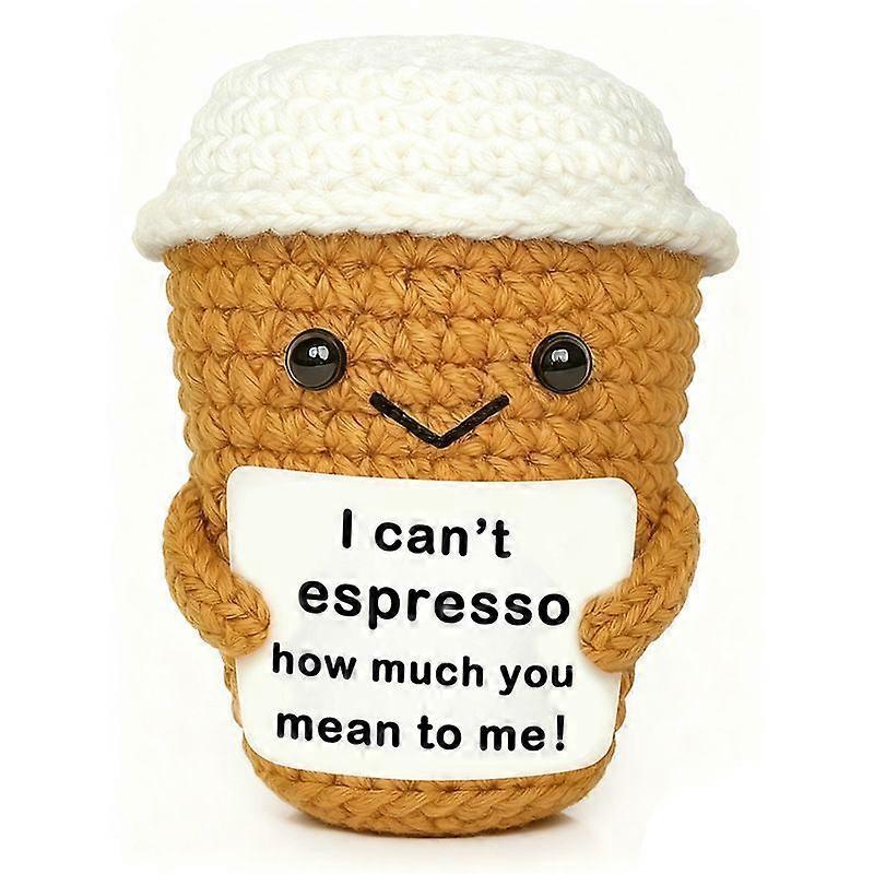 Birthday Easter Basket Stuffers Gifts for Women Men Coffee Lover Gifts Accessories Positive Crochet Coffee Mug Cup Espresso Office Decor for Husband W